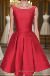 A-Line Sleeveless Scoop Sash Satin Mini Homecoming Dresses